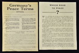 WWII Germany's Peace Terms Leaflet with 5 printed points that identify 'Germany wants peace. To have