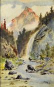 Adolf Hitler attributed watercolour dated 1911 depicts a waterfall scene with mountains to the