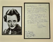 Autographed Letter / Photograph Mary Astor: 1977 Autographed reply letter to the Producer Barry