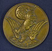 1945 Campagne D'Italie Bronze Medallion by L. Muller, cock of France terrorising German Eagles,