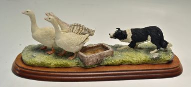 Border Fine Arts 'A Wild Goose Chase' Sculpture on wooden plinth measures 31cm x 13c, approx.