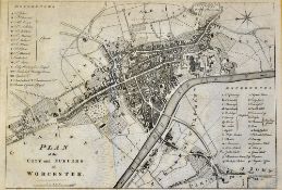 Worcester c.1709 Map depicting a plan of the City and Suburbs of Worcester framed and glazed,