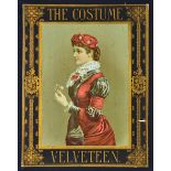 Fashion Show Card 'The Costume Velveteen' c.1880-90s. Model beautifully dress in height of period