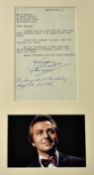 Autographed Letter / Photograph Des O'Conner: Autographed letter dated 1958 mounted with