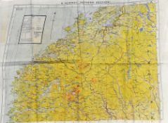 WWII R.A.F. Norway Silk Escape Map 1940-41 issued to Allied Air Crew. Sheets S showing southern
