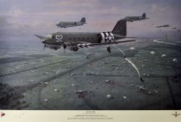 Arnhem Operation Market Garden by Geoffrey Lea Print signed by Major General J.D. Frost, mounted