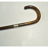 1914-1918 Crook Handle Walking Stick with Silver collar engraved C.H.H. dated 1914-1918 Atcham, with