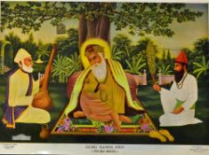 India - Punjab Early Sikh Guru Nanak Lithograph 1900s a rare early colour lithograph showing the
