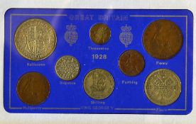 1928 Great Britain Half Crown to Farthing Coin Set King George V includes 8 coins all dated to the