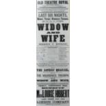 Old Theatre Royal Poster advertising the Last Six Nights Widow and Wife written by Henry J Byron,