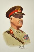 Watercolour of Field Marshal Wavell by A W Statters: Boldly signed to bottom FM Wavell f & g 36 x