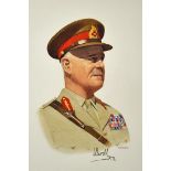 Watercolour of Field Marshal Wavell by A W Statters: Boldly signed to bottom FM Wavell f & g 36 x