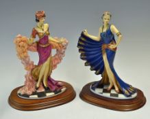 Pair of 1988 The Leonardo Collection Figurines 'The Charleston' art deco style on wooden base,