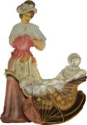 Original Hand Painted Museum Quality Figures: Featuring Mother walking her child and Mother and Baby