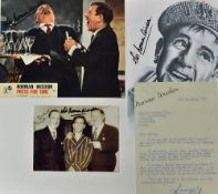 Autograph Norman Wisdom Signed Display with three prints signed plus a facsimile letter, framed