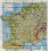 WWII Zones of France Silk Escape Map second edition date 1944 measures 59 x 63cm approx. scale 1:2,