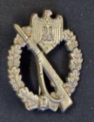 German Infantry Assault Badge with central rifle with eagle and swastika to top centre and pin