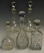 Selection of Cut Glass Decanters including a Sherry decanter, 2x Whisky decanters a pair of fluted