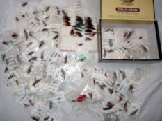 SALMON FLIES: Large collection of vintage salmon flies up to 2" long, incl. some gut eyed