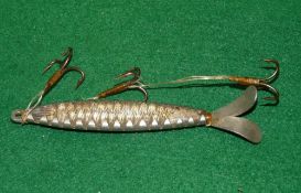 LURE: Ex rare early glass lure bait with German silver mount plate, 3.5" long, cut glass half