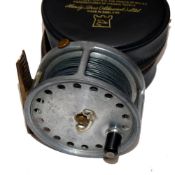 REEL: Rare Hardy The Fly Reel 3.75" alloy wide drum salmon fly reel, black handle, telephone