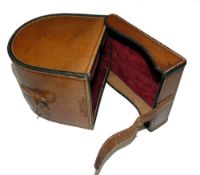 REEL CASE: Fine Hardy block leather fly reel case, red baize lined, internally measures 4.75"x2.