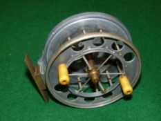 REEL: Early 6 spoke Allcock Aerial reel,4"dia. tension regulator and German silver rim, tan handles,