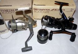 REELS: (2) Pair of Shimano reels, a 5000 Aero GTE baitrunner with twin handles, c/w spare spool