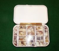 FLY BOX: Hardy Neroda No.4 May Fly Box, mottled brown exterior, white interior, a 14 compartment