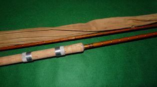 ROD: J A Walker of Alnwick 9'6" 2 piece split cane spinning rod, gold space whipped, low bridge