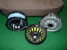 REELS & CASE: (3) Vision Coma large arbour high tec salmon fly reel, rear disc adjuster, skeleton