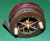 REEL: Early Coxon Patent 6 spoke Aerial reel with tension regulator, 4" dia.,twin crazed handles,