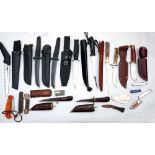 KNIVES ( 19) A collection of knives in assorted styles, fixed blade hunting, skinning and