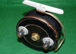 REEL: Extremely rare Hardy Megstone wooden surf casting reel, 4.5" diameter drum, twin black handles
