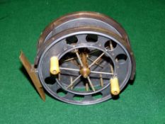 REEL: Early Allcock Aerial 4" narrow ebonite drum reel, 6 spoke, no tension regulator, twin