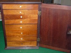 CABINET: Vintage mahogany specimen cabinet with hinged front door, no lock, 8 slide out mahogany