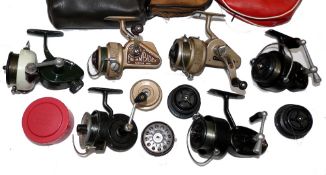 REELS: (6) Collection of 6 vintage fixed spools reels, all with spare spools, Abu 444A green/