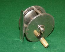 REEL: Early nickel crank wind winch, 2.5" diameter with curved winding arm and bone handle, smooth