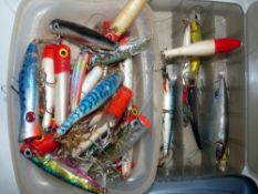 LURES: (Qty) Quantity of assorted saltwater plugs, poppers, sinkers and floaters in lengths up to