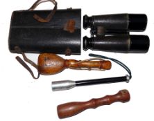 ACCESSORIES: (5) Vintage pair of brass/leather wrapped binoculars 7" long, generally good, with
