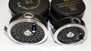 REELS: (2) Pair of Hardy Sunbeam alloy trout fly reels in 5/6 and 8/9 sizes, both with rear disc