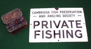 ACCESSORIES: (2) Vintage enamel sign "Cambridge Fish Preservation And Angling Society, Private