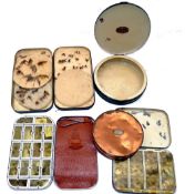 ACCESSORIES: (5) Fine Hardy copper cast damper tin, 4.25" diameter, cream interior, good, a Hardy 12