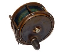 REEL: Scarce Allcock 1894 pattern bronze/ebonite Hercules salmon reel, 4.25" diameter, wide drum,