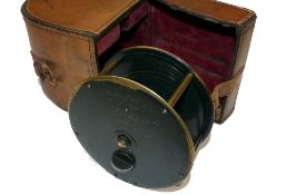 REEL & CASE: (2) C Farlow & Co., 191 Strand, London all brass Patent lever salmon fly reel, No.1287,