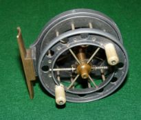 REEL: Fine early 3" Allcock Aerial wide drum reel, 6 spoke with tension regulator, 8 holes to