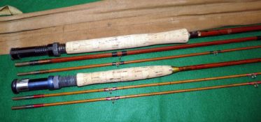 RODS: (2) Edgar Sealey 7' 2 piece + correct spare tip split cane brook trout fly rod, red close