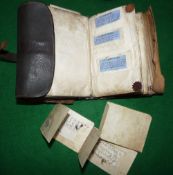 WALLET: Early leather fly fishing wallet containing early flies to gut traces in parchment