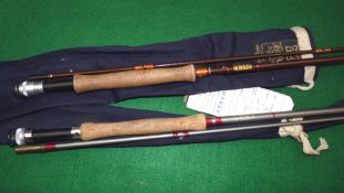 RODS: (2) Hardy Fibalite 8'6" 2 piece trout fly rod, line rate 6, orange whipped guides, cork handle