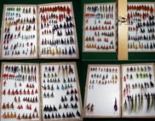 FLIES & BOX: Collection of approx. 300 salmon flies, doubles and trebles, mainly hair wing, incl.